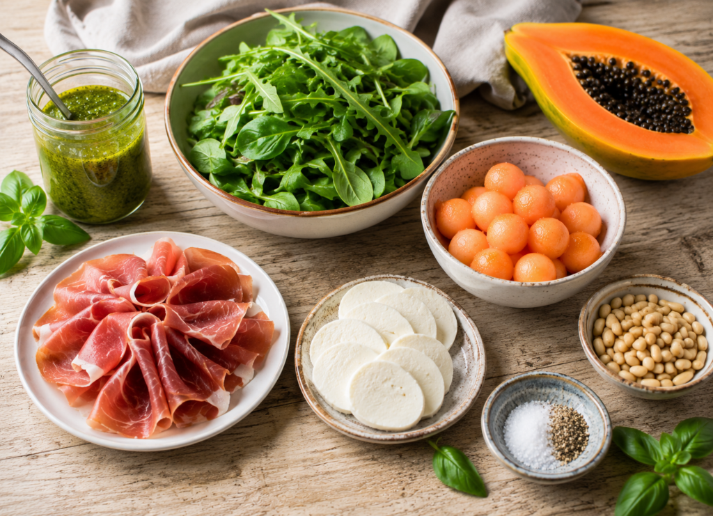 Ingredientes ensalada de Papaya y Jamón