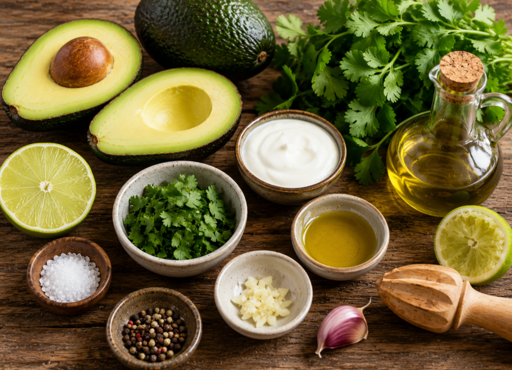 Ingredientes de la salsa de aguacate casera