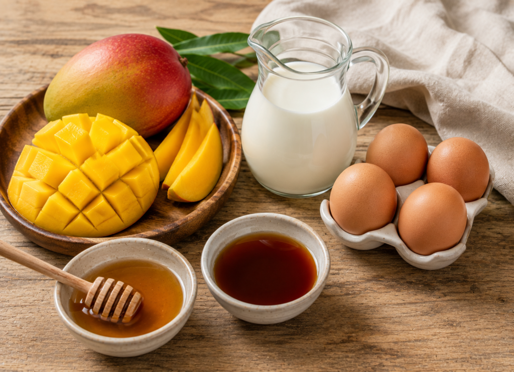 Ingredientes flan de mango casero
